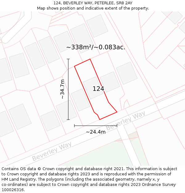 124, BEVERLEY WAY, PETERLEE, SR8 2AY: Plot and title map