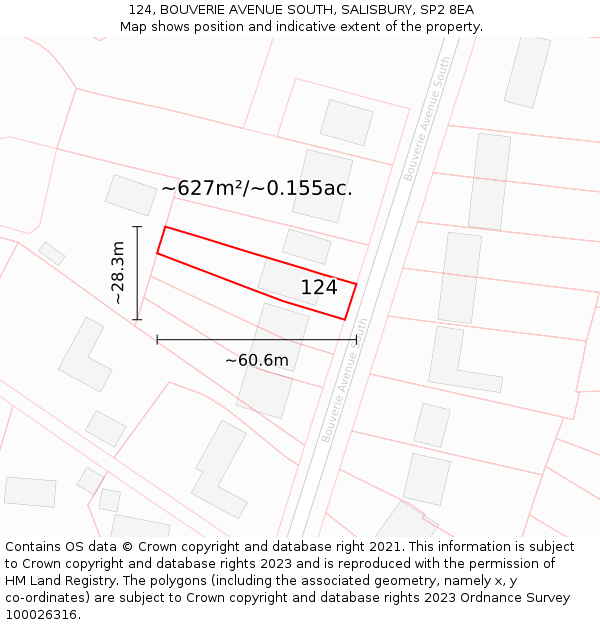 124, BOUVERIE AVENUE SOUTH, SALISBURY, SP2 8EA: Plot and title map