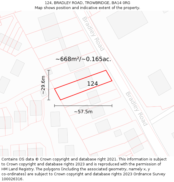 124, BRADLEY ROAD, TROWBRIDGE, BA14 0RG: Plot and title map