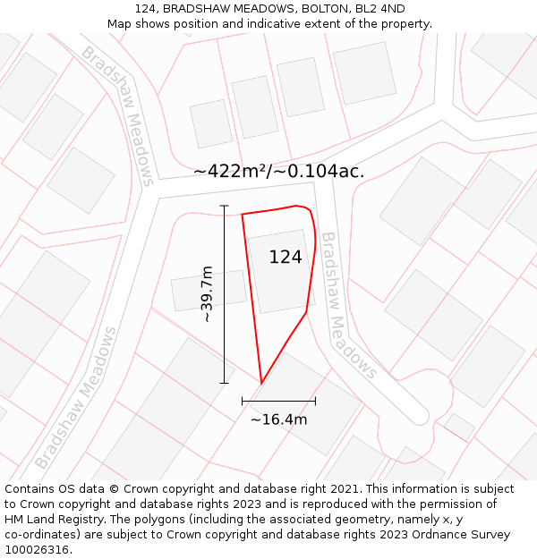 124, BRADSHAW MEADOWS, BOLTON, BL2 4ND: Plot and title map