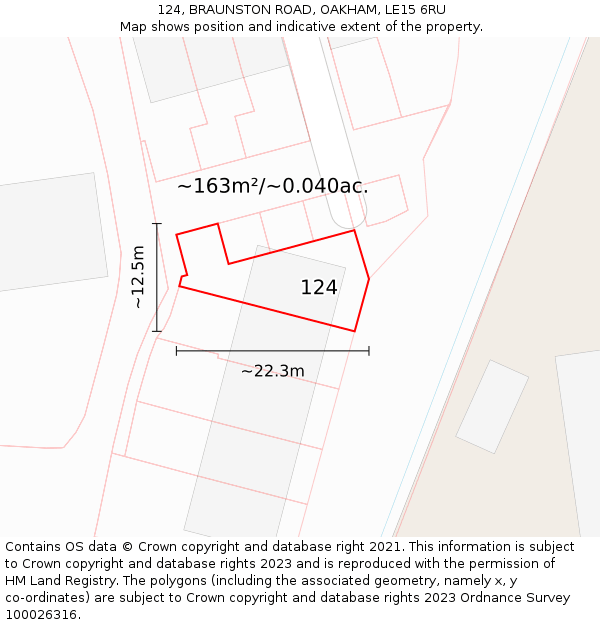 124, BRAUNSTON ROAD, OAKHAM, LE15 6RU: Plot and title map