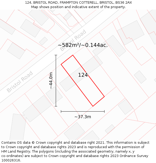 124, BRISTOL ROAD, FRAMPTON COTTERELL, BRISTOL, BS36 2AX: Plot and title map