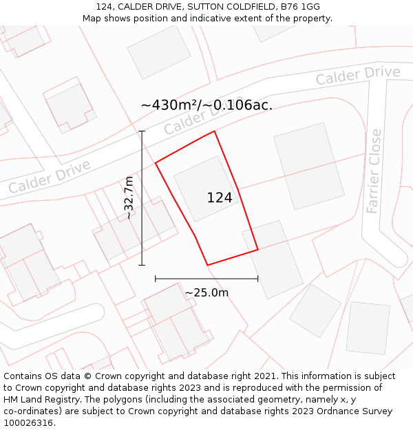 124, CALDER DRIVE, SUTTON COLDFIELD, B76 1GG: Plot and title map