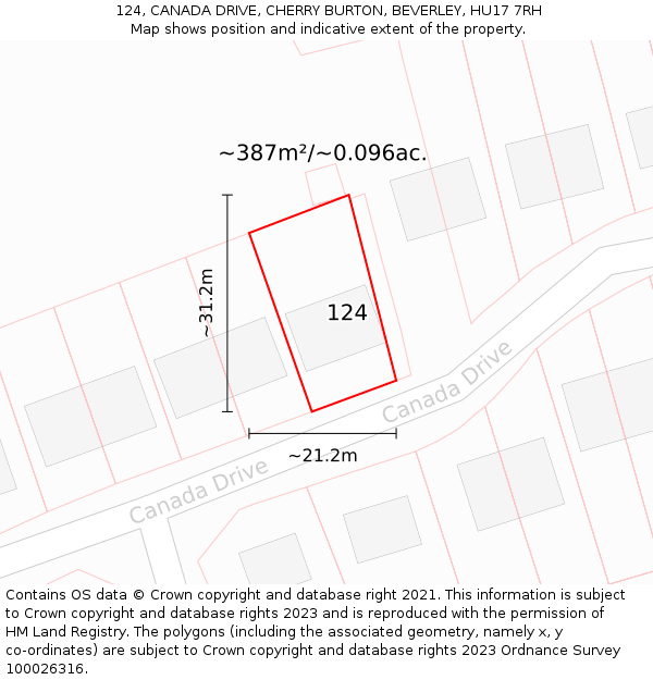 124, CANADA DRIVE, CHERRY BURTON, BEVERLEY, HU17 7RH: Plot and title map