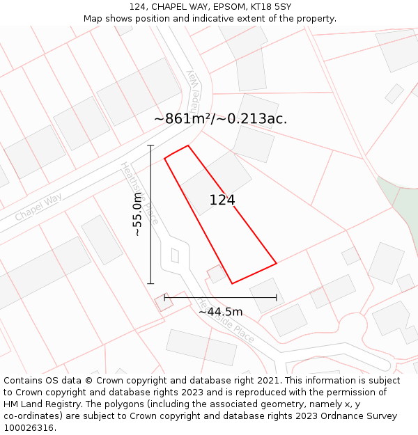 124, CHAPEL WAY, EPSOM, KT18 5SY: Plot and title map