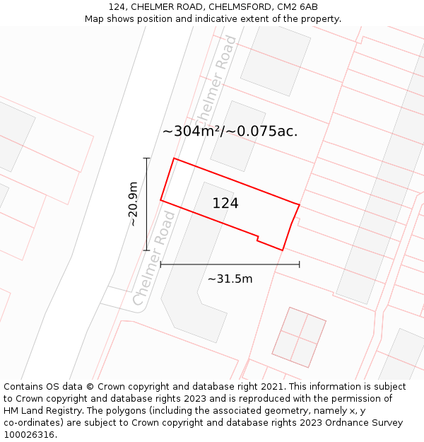 124, CHELMER ROAD, CHELMSFORD, CM2 6AB: Plot and title map