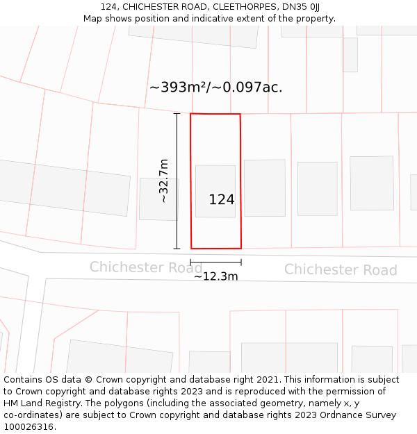 124, CHICHESTER ROAD, CLEETHORPES, DN35 0JJ: Plot and title map