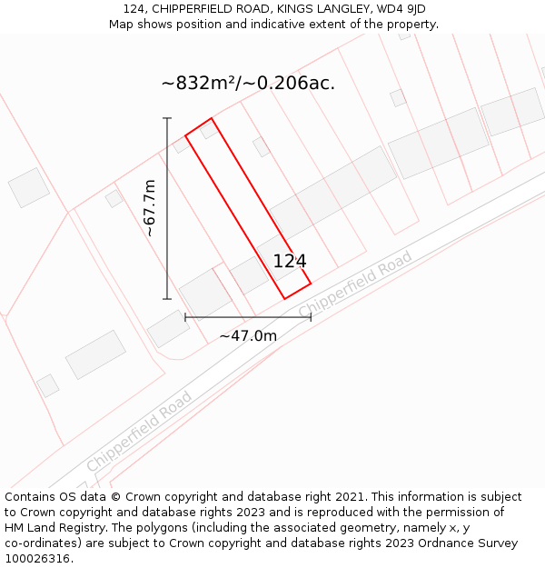 124, CHIPPERFIELD ROAD, KINGS LANGLEY, WD4 9JD: Plot and title map