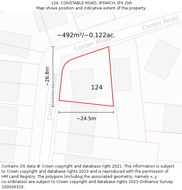 124, CONSTABLE ROAD, IPSWICH, IP4 2XA: Plot and title map