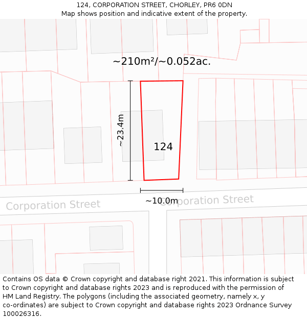 124, CORPORATION STREET, CHORLEY, PR6 0DN: Plot and title map
