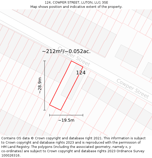 124, COWPER STREET, LUTON, LU1 3SE: Plot and title map