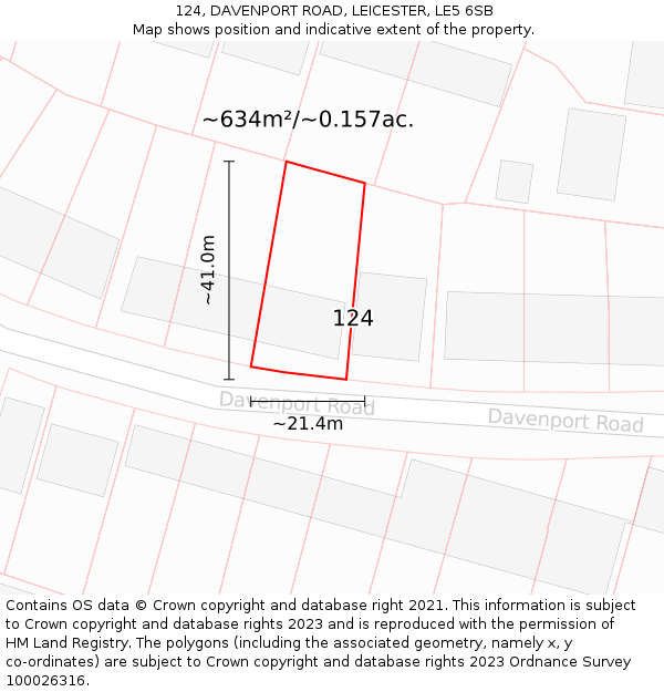 124, DAVENPORT ROAD, LEICESTER, LE5 6SB: Plot and title map