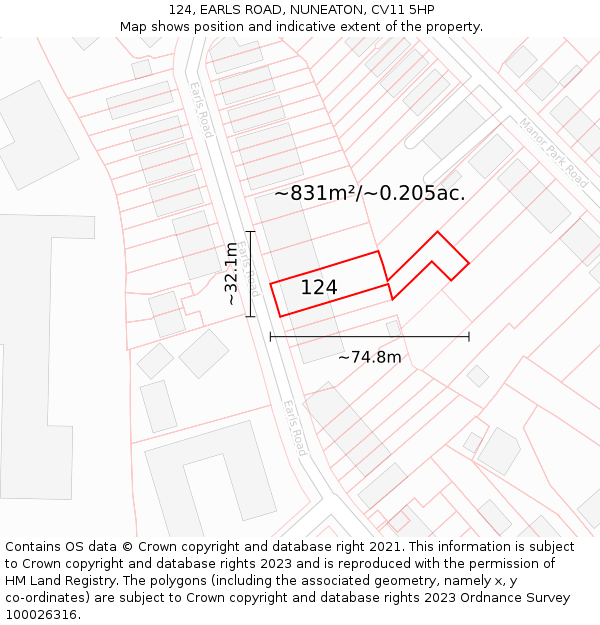 124, EARLS ROAD, NUNEATON, CV11 5HP: Plot and title map