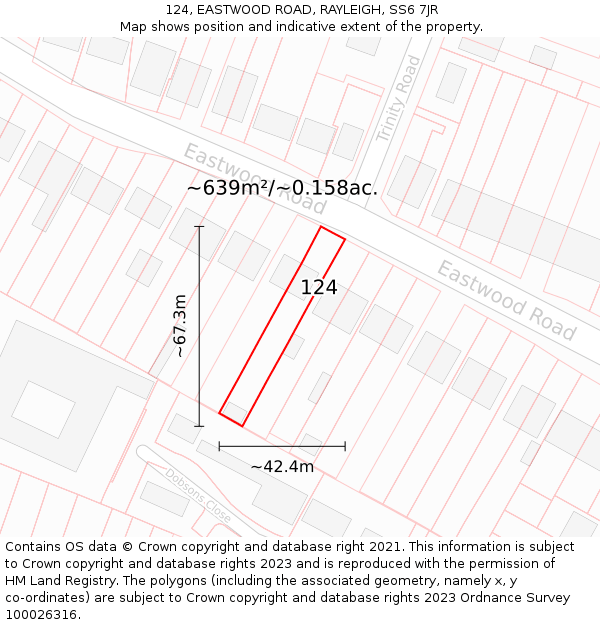 124, EASTWOOD ROAD, RAYLEIGH, SS6 7JR: Plot and title map