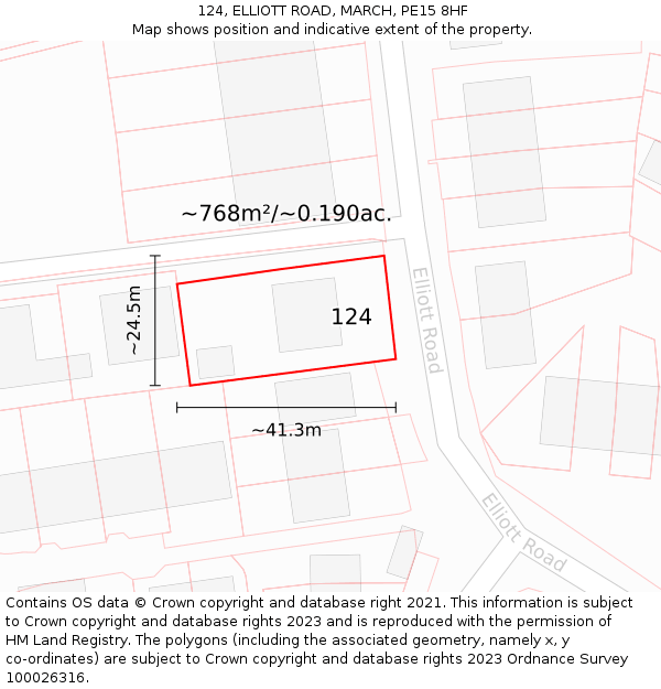 124, ELLIOTT ROAD, MARCH, PE15 8HF: Plot and title map