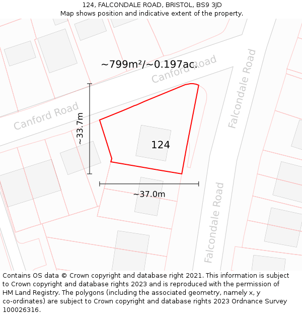 124, FALCONDALE ROAD, BRISTOL, BS9 3JD: Plot and title map