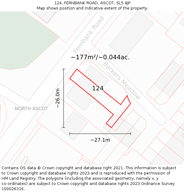 124, FERNBANK ROAD, ASCOT, SL5 8JP: Plot and title map