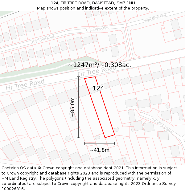 124, FIR TREE ROAD, BANSTEAD, SM7 1NH: Plot and title map