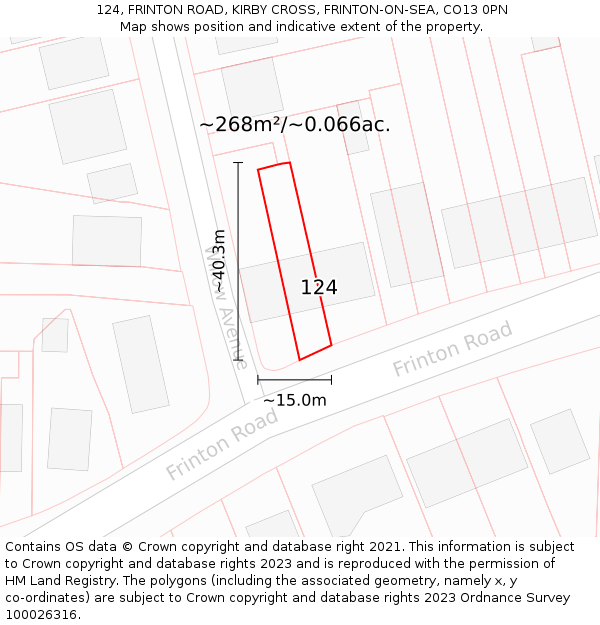 124, FRINTON ROAD, KIRBY CROSS, FRINTON-ON-SEA, CO13 0PN: Plot and title map