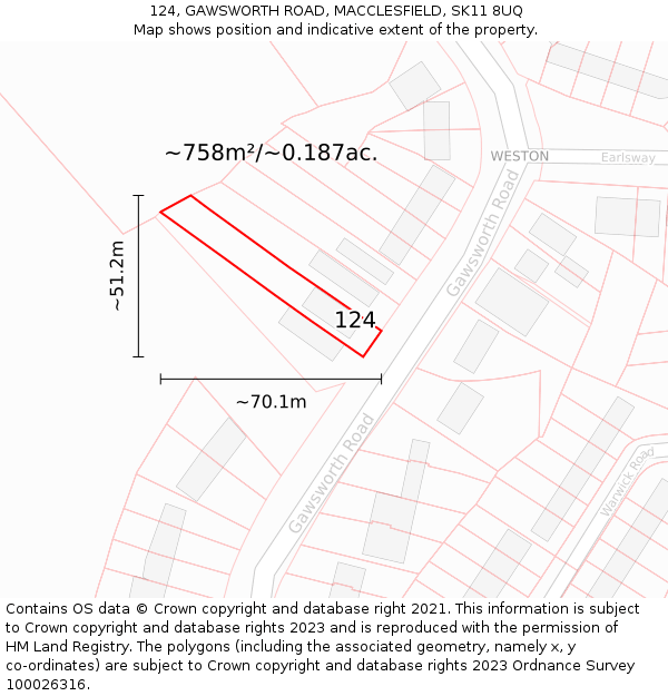 124, GAWSWORTH ROAD, MACCLESFIELD, SK11 8UQ: Plot and title map