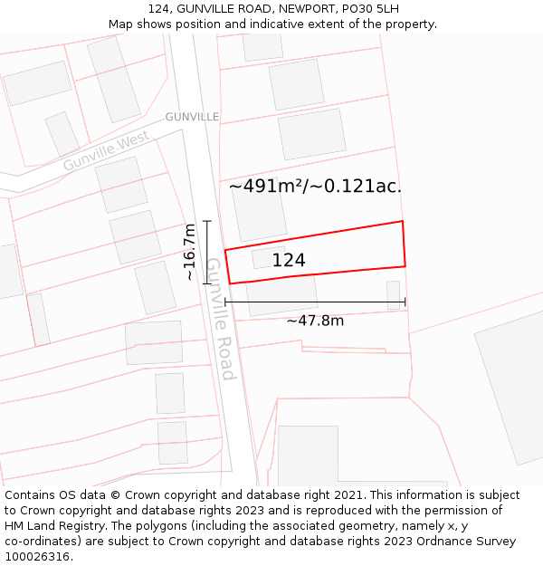 124, GUNVILLE ROAD, NEWPORT, PO30 5LH: Plot and title map