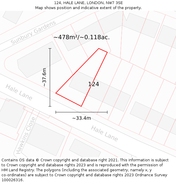124, HALE LANE, LONDON, NW7 3SE: Plot and title map