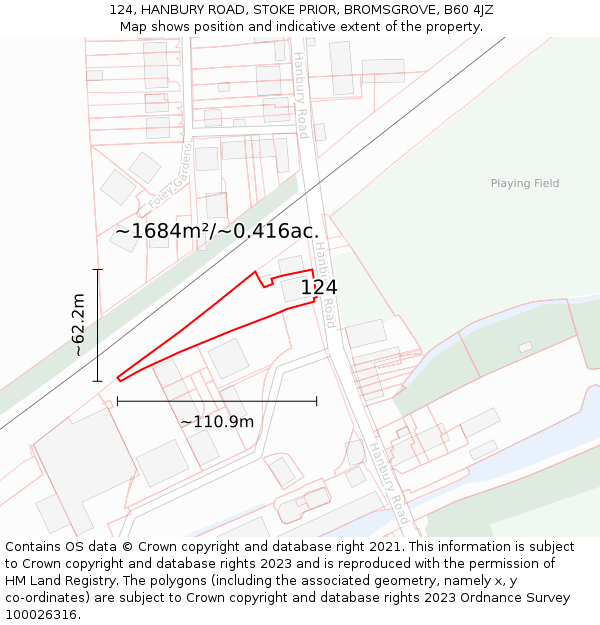 124, HANBURY ROAD, STOKE PRIOR, BROMSGROVE, B60 4JZ: Plot and title map