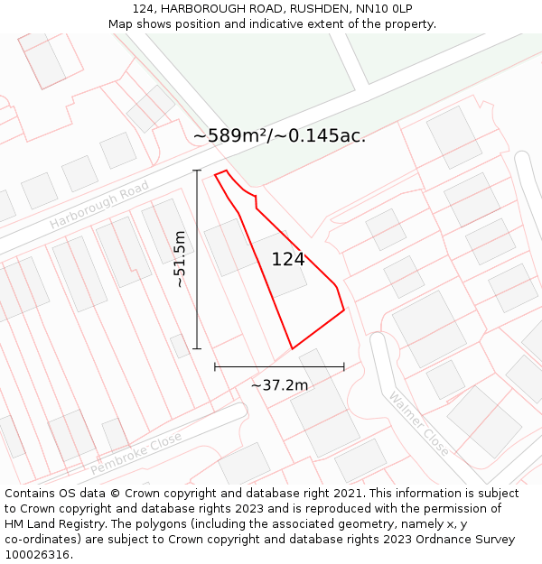 124, HARBOROUGH ROAD, RUSHDEN, NN10 0LP: Plot and title map