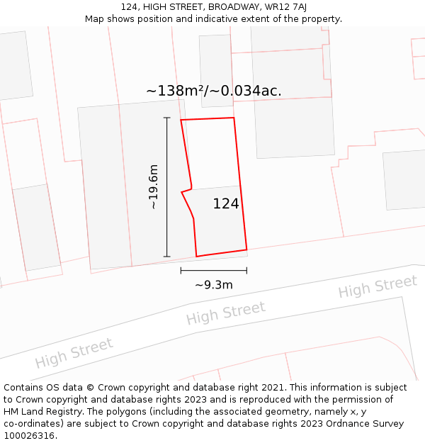 124, HIGH STREET, BROADWAY, WR12 7AJ: Plot and title map