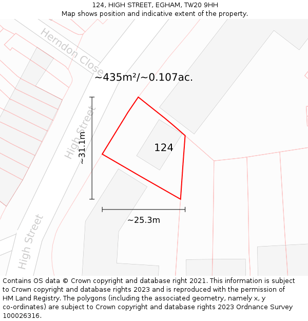 124, HIGH STREET, EGHAM, TW20 9HH: Plot and title map