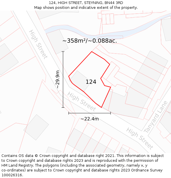 124, HIGH STREET, STEYNING, BN44 3RD: Plot and title map