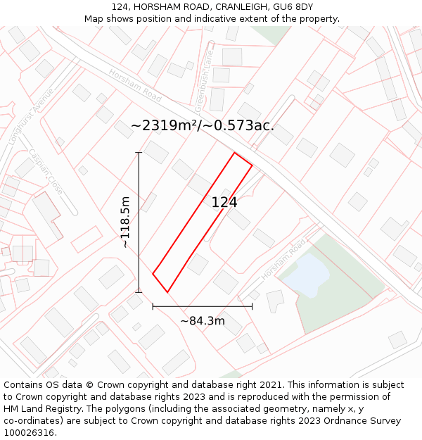 124, HORSHAM ROAD, CRANLEIGH, GU6 8DY: Plot and title map