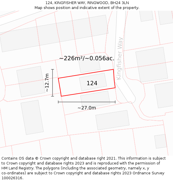 124, KINGFISHER WAY, RINGWOOD, BH24 3LN: Plot and title map