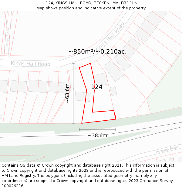 124, KINGS HALL ROAD, BECKENHAM, BR3 1LN: Plot and title map
