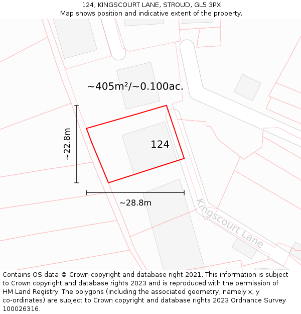 124, KINGSCOURT LANE, STROUD, GL5 3PX: Plot and title map