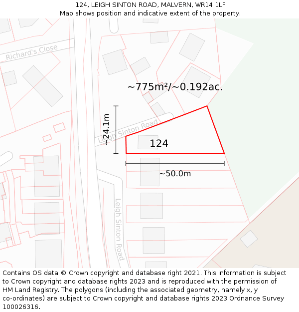 124, LEIGH SINTON ROAD, MALVERN, WR14 1LF: Plot and title map