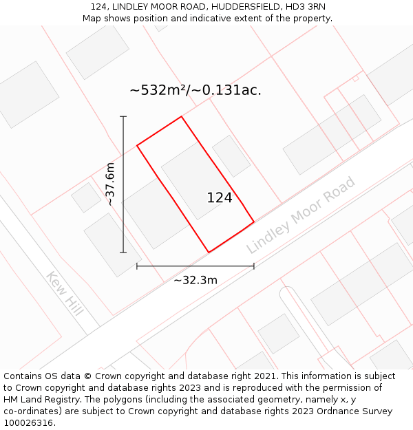 124, LINDLEY MOOR ROAD, HUDDERSFIELD, HD3 3RN: Plot and title map