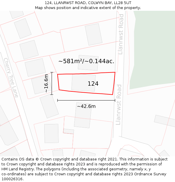 124, LLANRWST ROAD, COLWYN BAY, LL28 5UT: Plot and title map