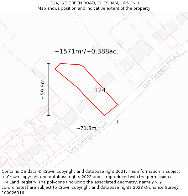 124, LYE GREEN ROAD, CHESHAM, HP5 3NH: Plot and title map