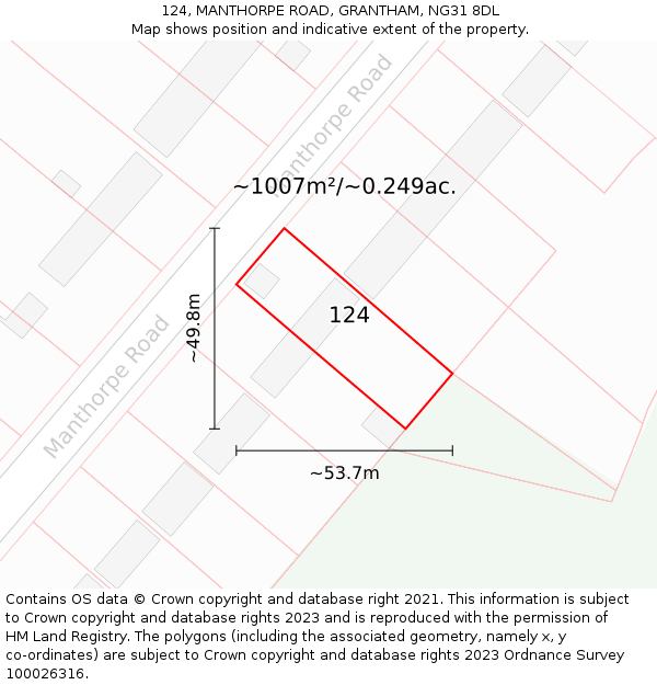 124, MANTHORPE ROAD, GRANTHAM, NG31 8DL: Plot and title map