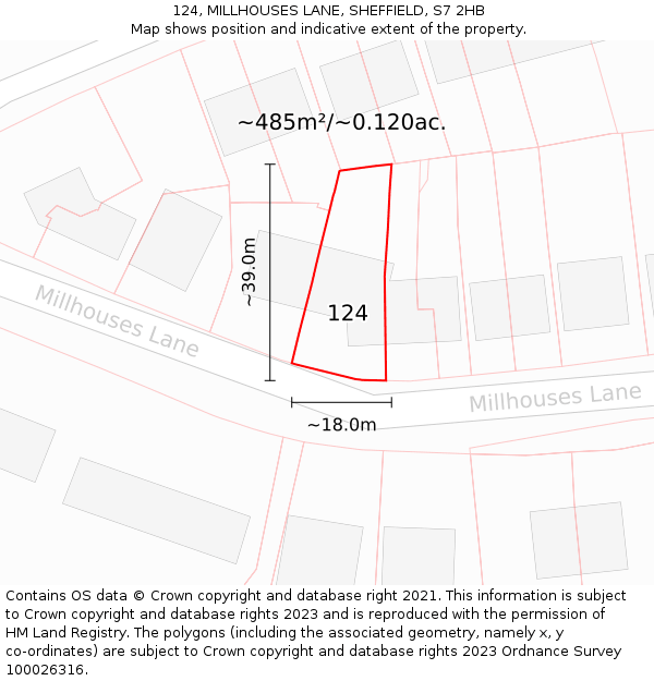 124, MILLHOUSES LANE, SHEFFIELD, S7 2HB: Plot and title map