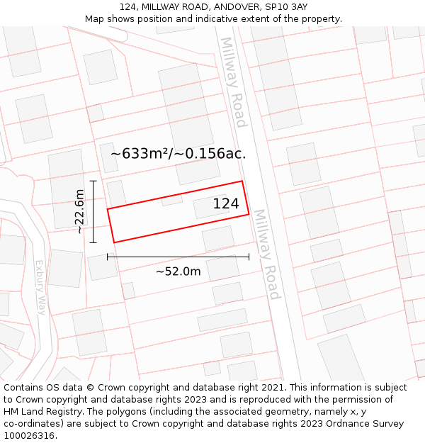 124, MILLWAY ROAD, ANDOVER, SP10 3AY: Plot and title map