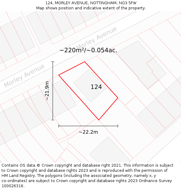 124, MORLEY AVENUE, NOTTINGHAM, NG3 5FW: Plot and title map