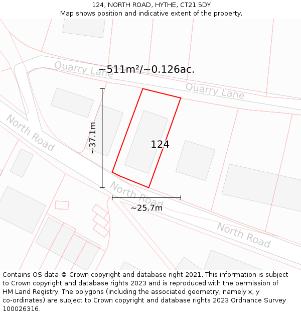 124, NORTH ROAD, HYTHE, CT21 5DY: Plot and title map