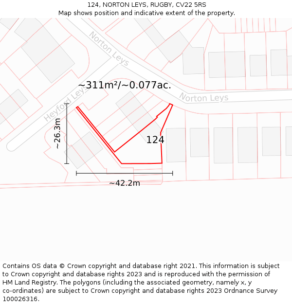 124, NORTON LEYS, RUGBY, CV22 5RS: Plot and title map