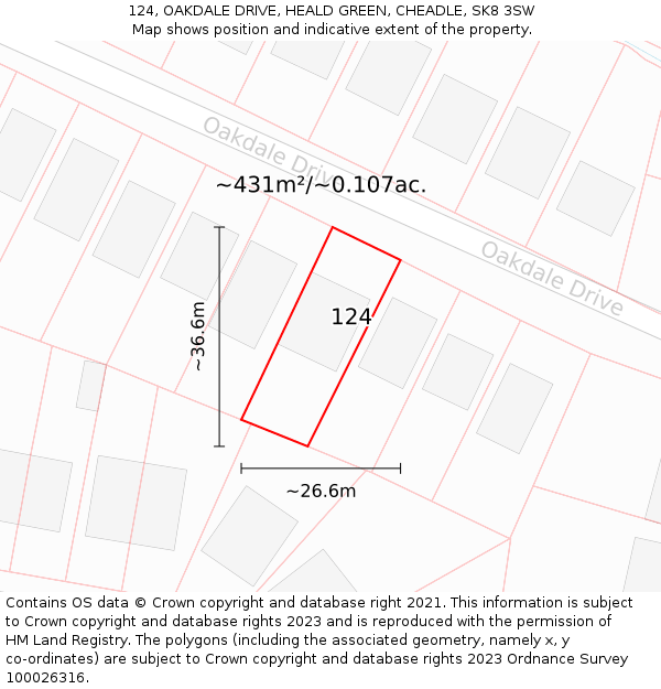 124, OAKDALE DRIVE, HEALD GREEN, CHEADLE, SK8 3SW: Plot and title map