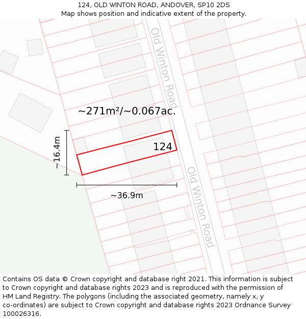 124, OLD WINTON ROAD, ANDOVER, SP10 2DS: Plot and title map