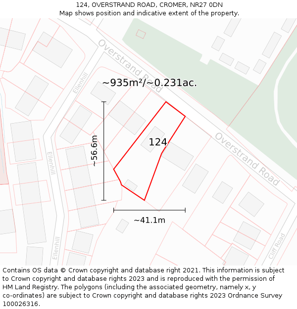 124, OVERSTRAND ROAD, CROMER, NR27 0DN: Plot and title map