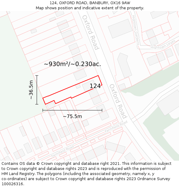 124, OXFORD ROAD, BANBURY, OX16 9AW: Plot and title map
