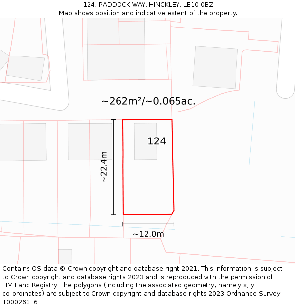 124, PADDOCK WAY, HINCKLEY, LE10 0BZ: Plot and title map